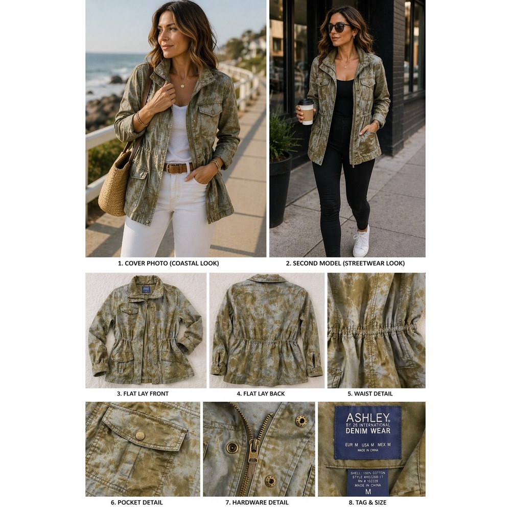 Olive Tie Dye Utility Jacket Women M Military Safari Streetwear Lightweight